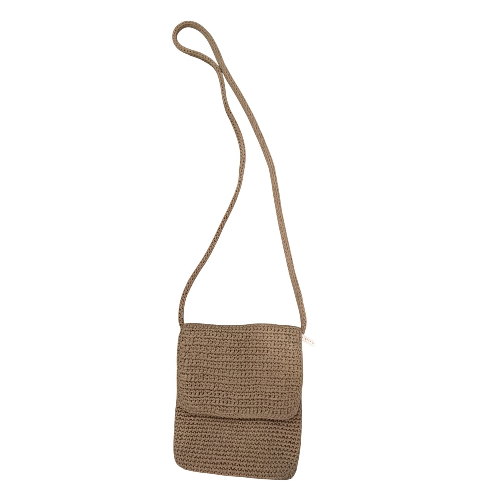 The Sak Crochet Crossbody Bag Tan Neutral Knit Flap Small Messenger Purse